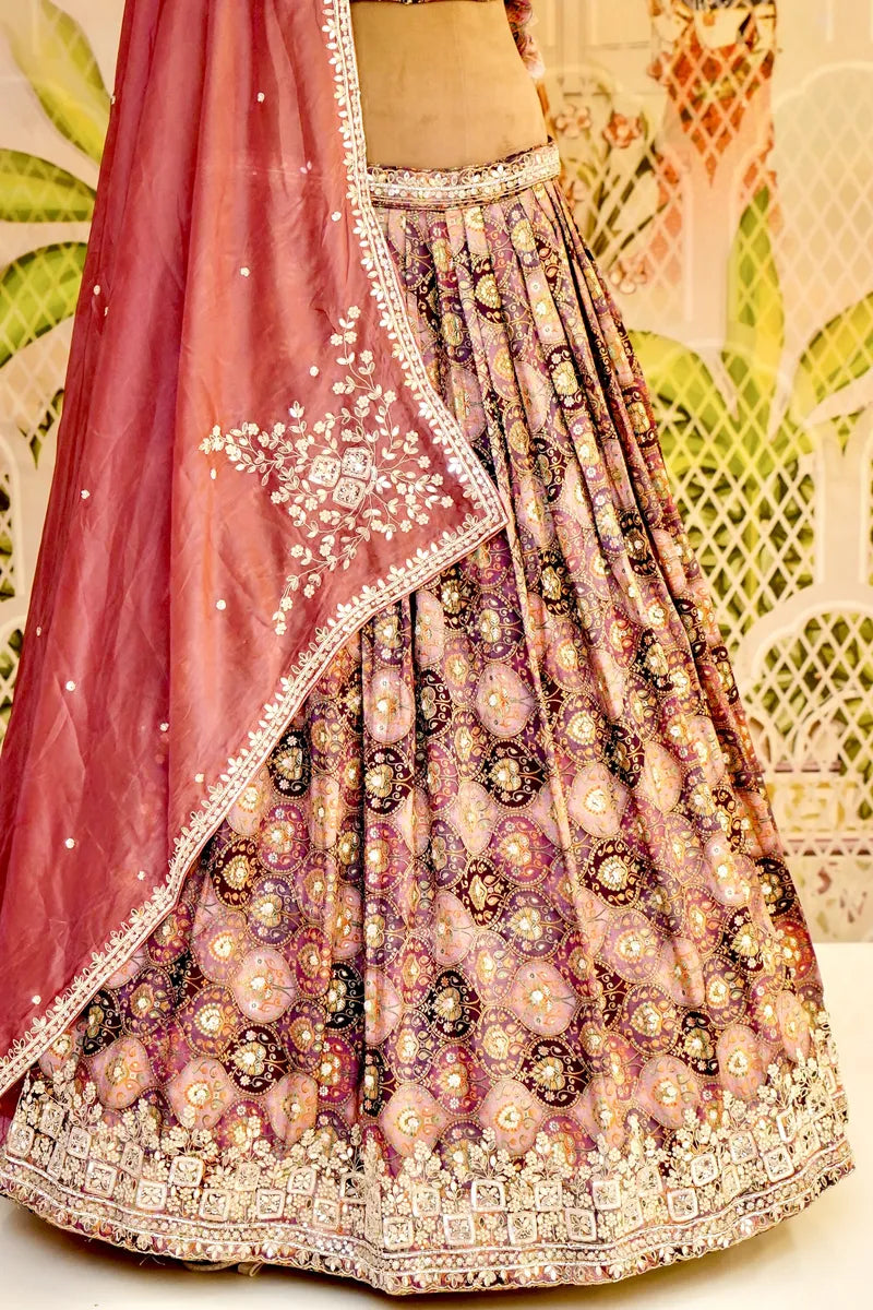PURE BROCKET SILK LAVENDER COLOR PARTY WEAR LEHENGA