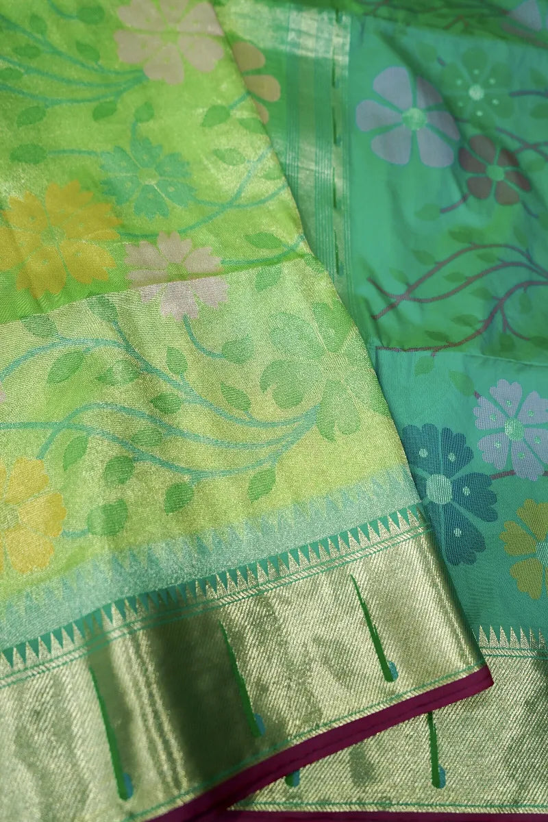 PARROT GREEN COLOR BANARASI SILK SAREE