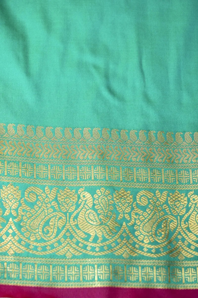 BANARASI SATIN LEMON WITH RAMA GREEN COLOR SILK SAREE