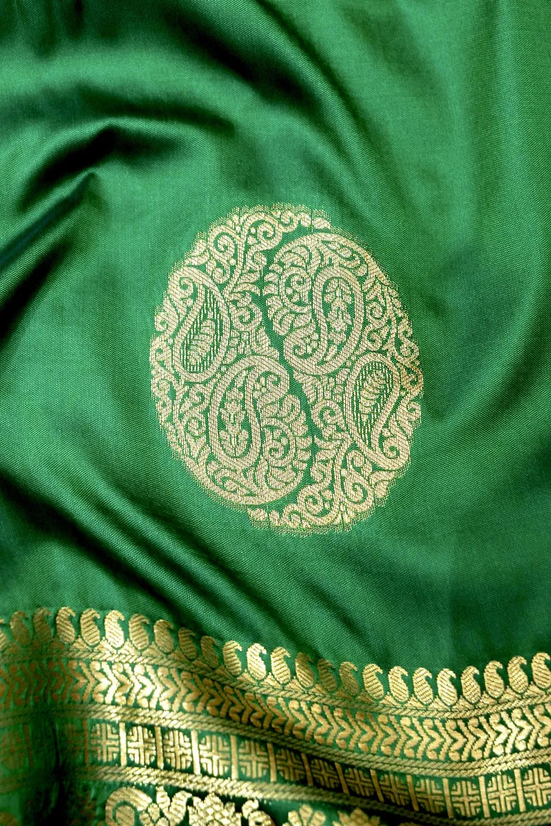 BANARASI SATIN GREEN WITH MAROON COLOR SILK SAREE