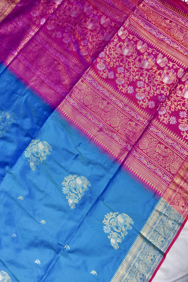 BANARASI SATIN RAMA FIROZI WITH PURPLE COLOR SILK SAREE