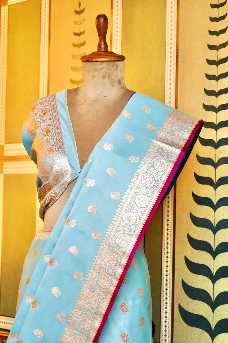 PESTLE SKY BLUE WITH GOLDEN ZARI