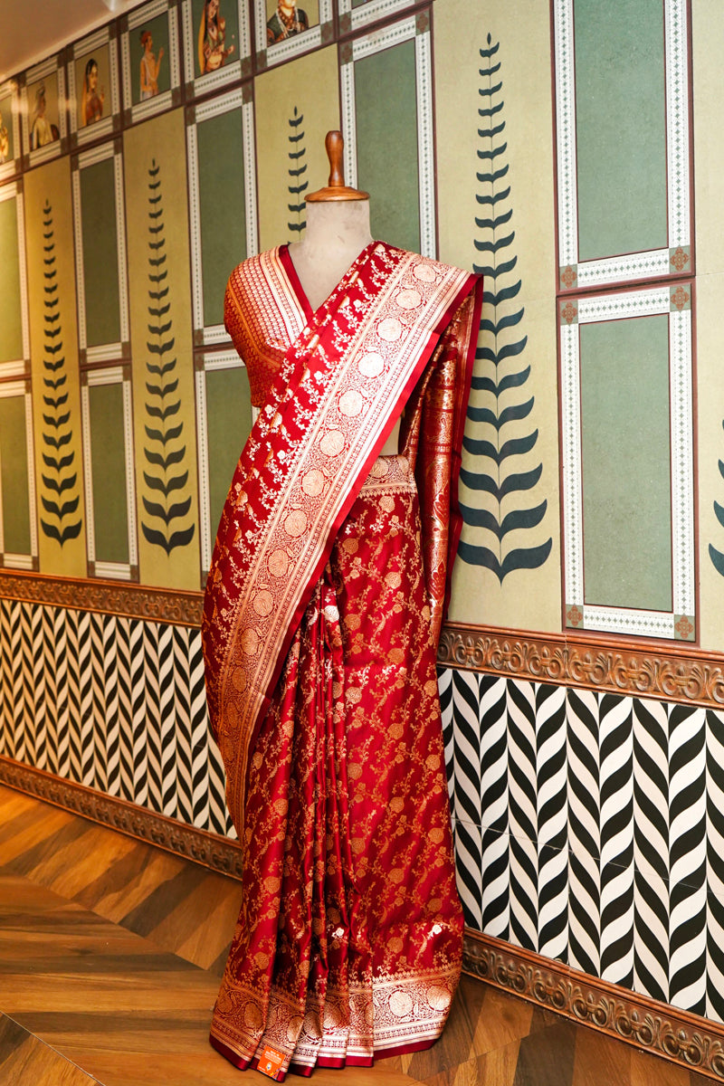 Maroon Silk Saree with Golden Jari