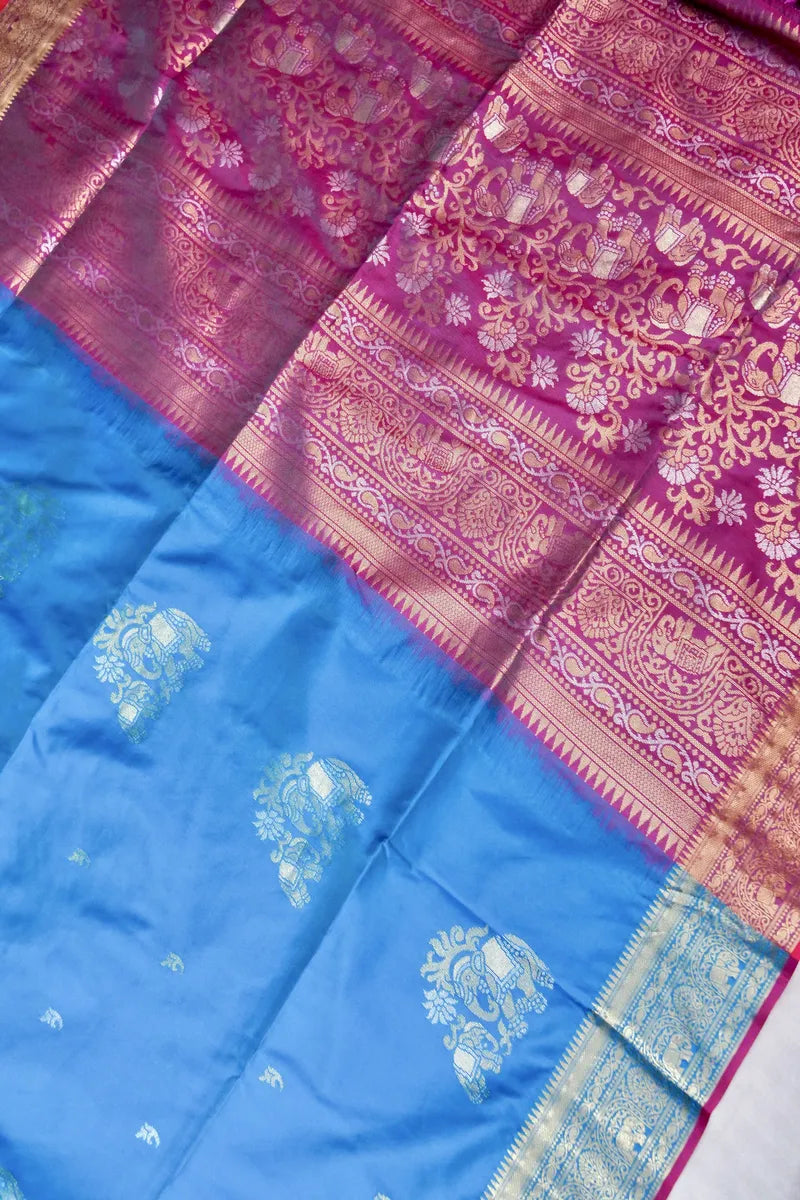 BANARASI SATIN FIROZI WITH PURPLE COLOR SILK SAREE