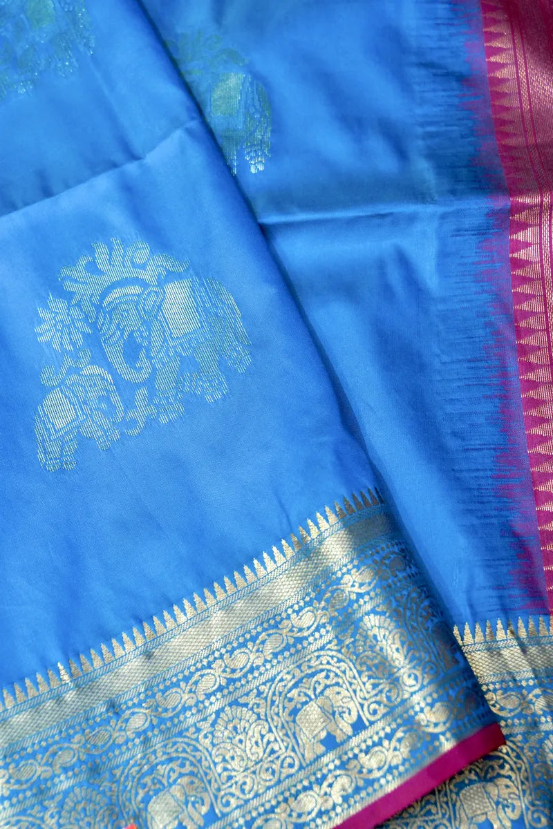 BANARASI SATIN FIROZI WITH PURPLE COLOR SILK SAREE