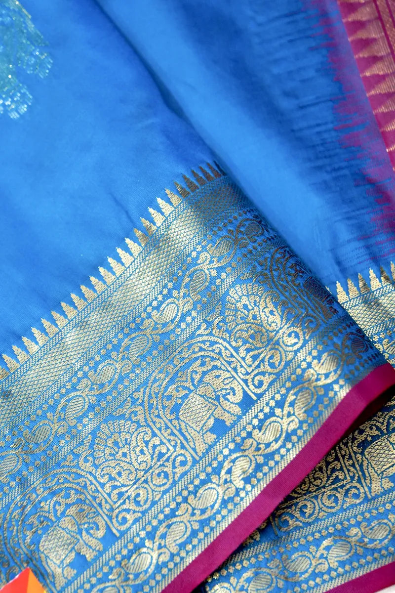 BANARASI SATIN FIROZI WITH PURPLE COLOR SILK SAREE