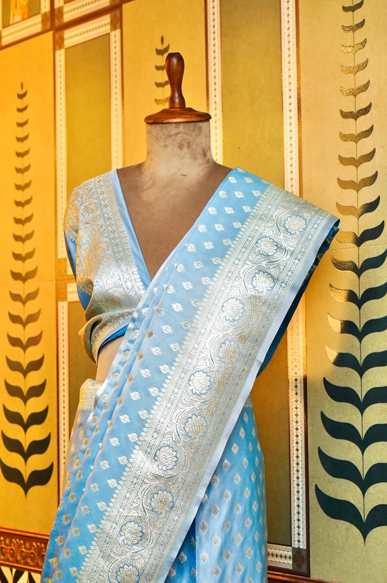 PESTLE SKY BLUE WITH SILVER ZARI