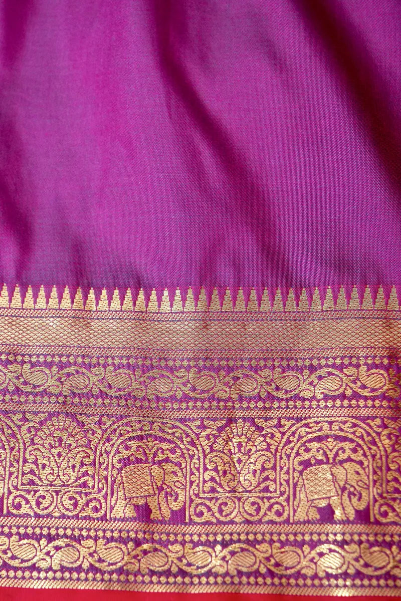 BANARASI SATIN FIROZI WITH PURPLE COLOR SILK SAREE