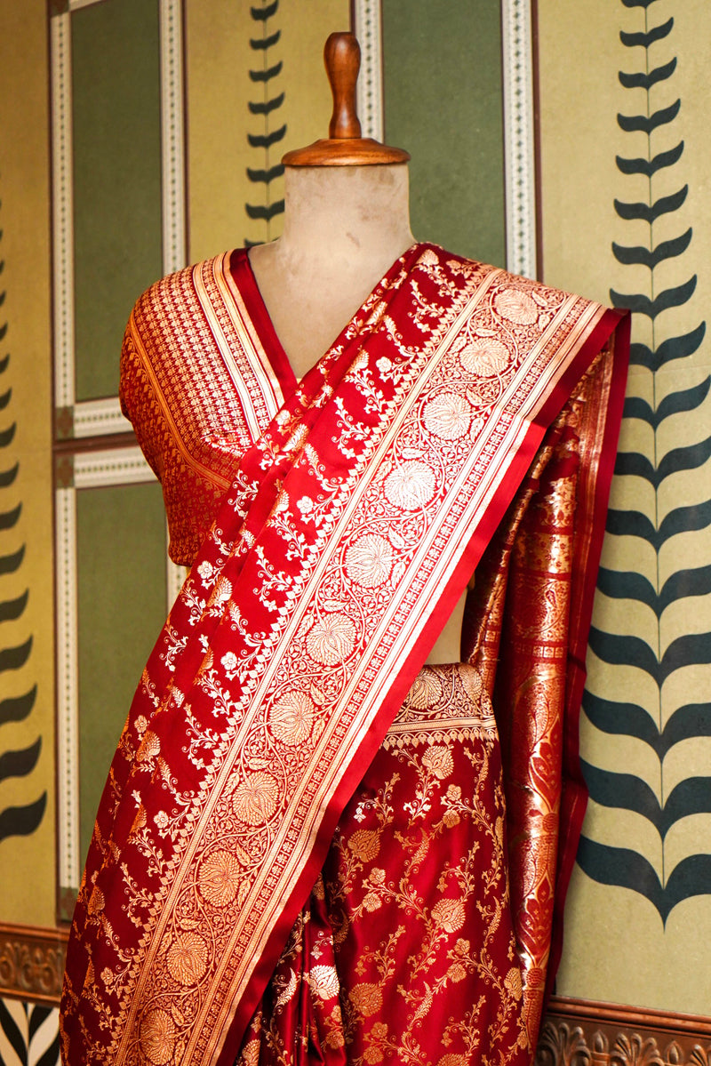 Maroon Silk Saree with Golden Jari