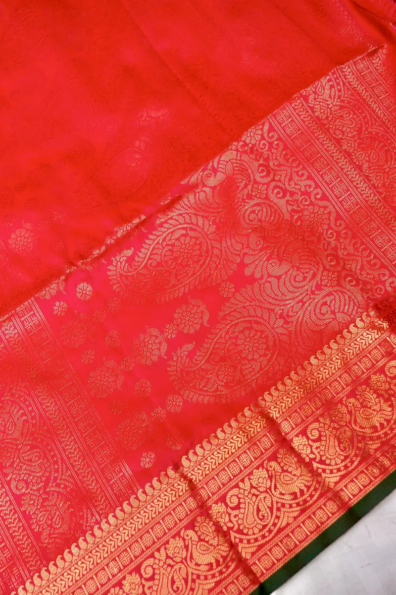 BANARASI SATIN PEACH WITH HOT PINK COLOR SILK SAREE