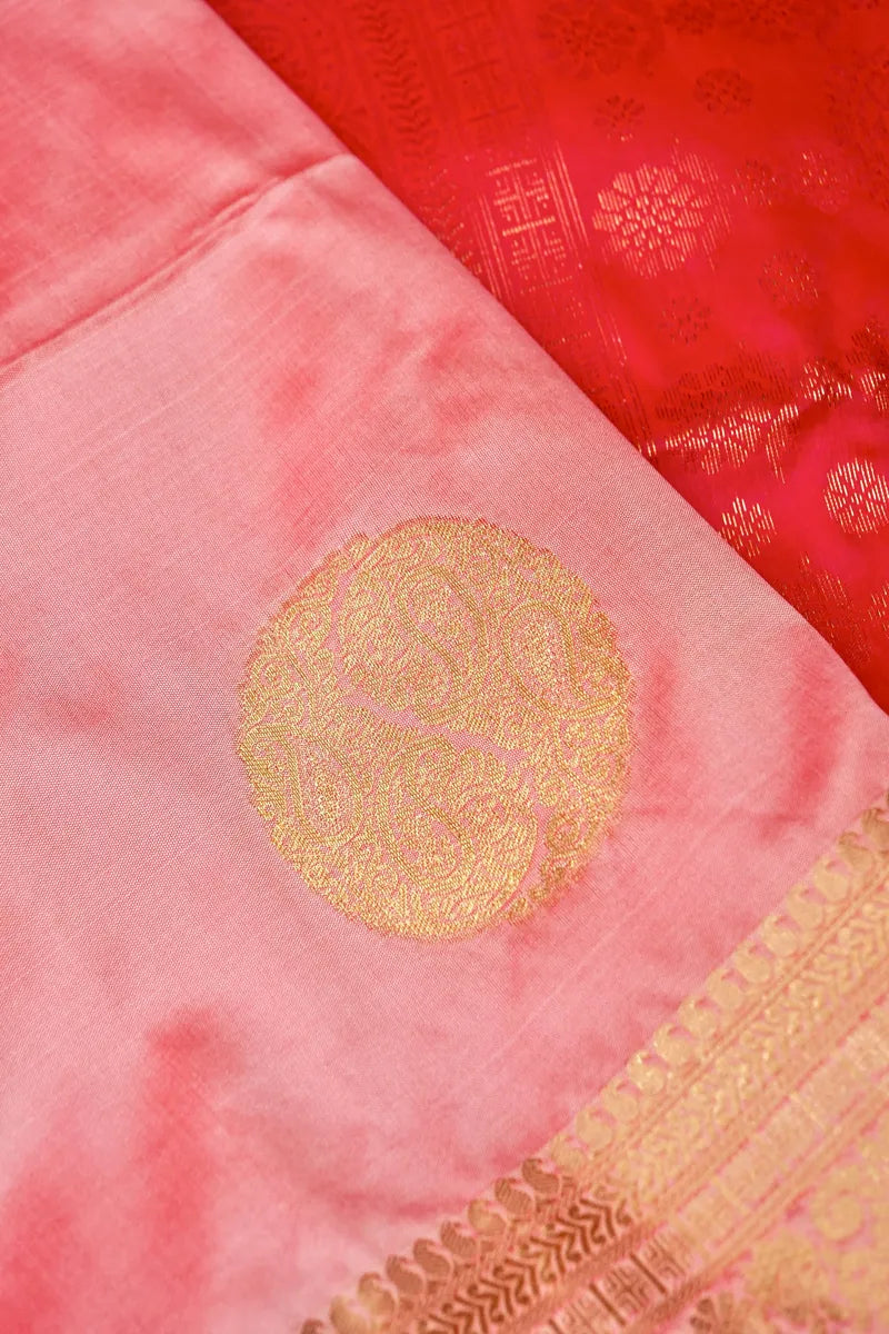 BANARASI SATIN PEACH WITH HOT PINK COLOR SILK SAREE