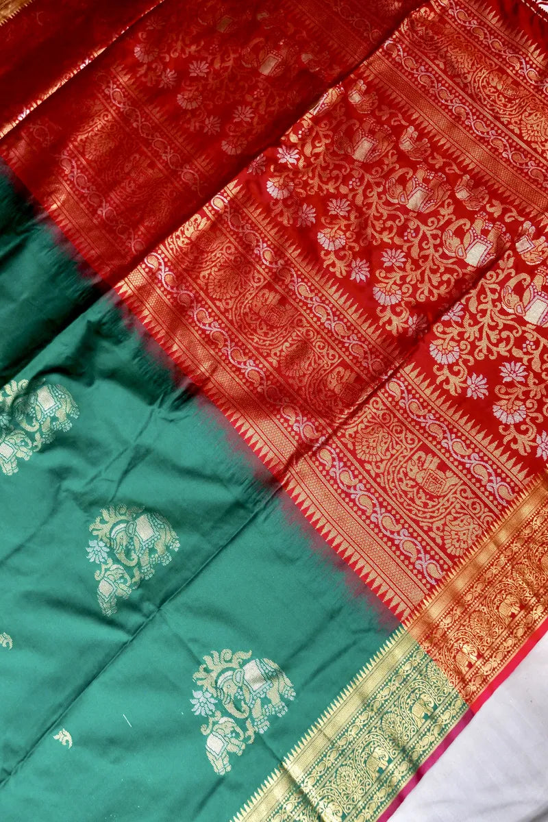 BANARASI SATIN GREEN WITH MAROON COLOR SILK SAREE