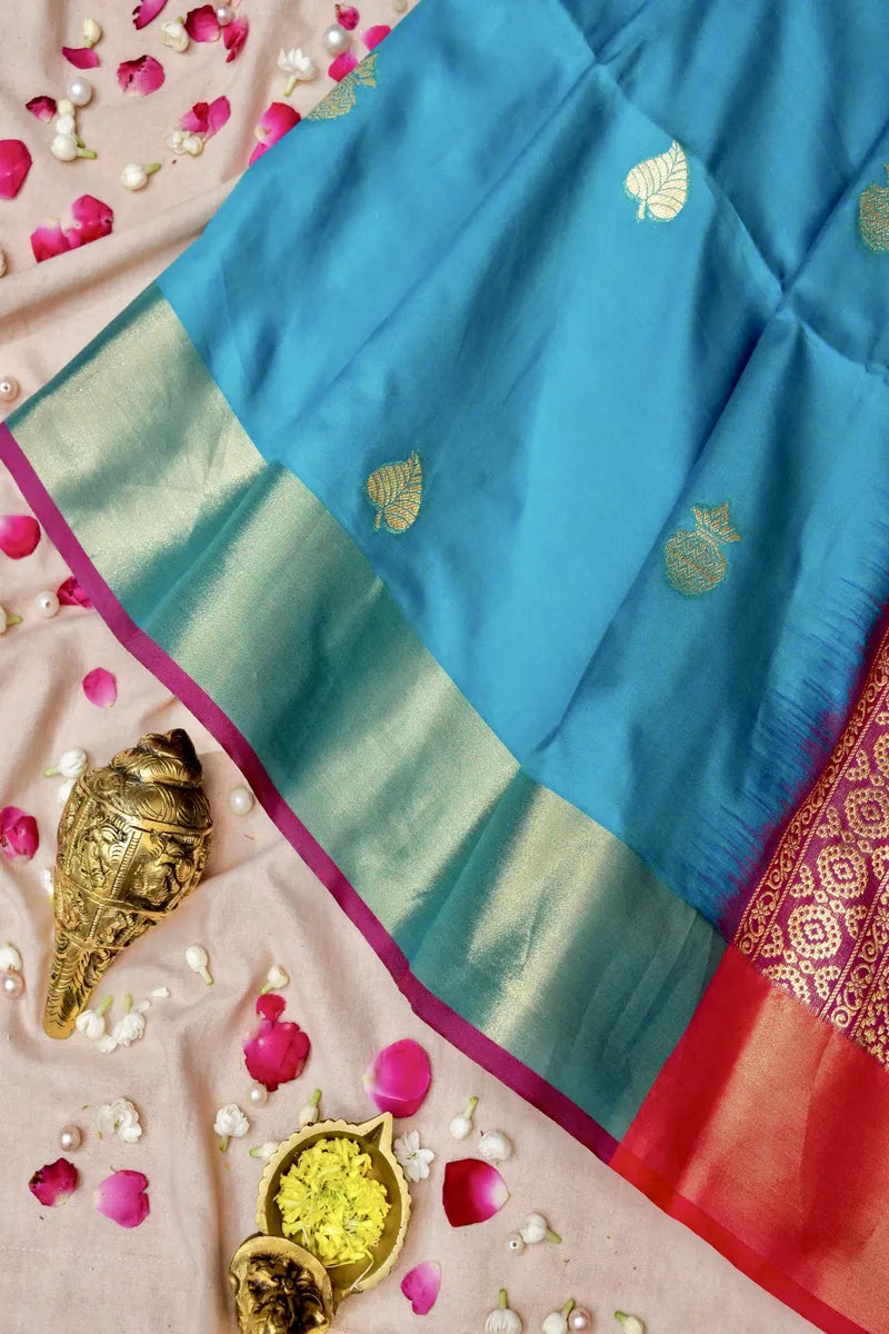 BANARASI SATIN RAMA GREEN WITH PURPLE COLOR SILK SAREE