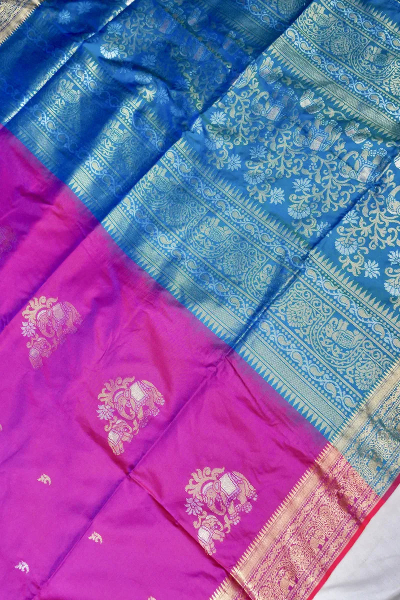 BANARASI SATIN PURPLE WITH FIROZI COLOR SILK SAREE