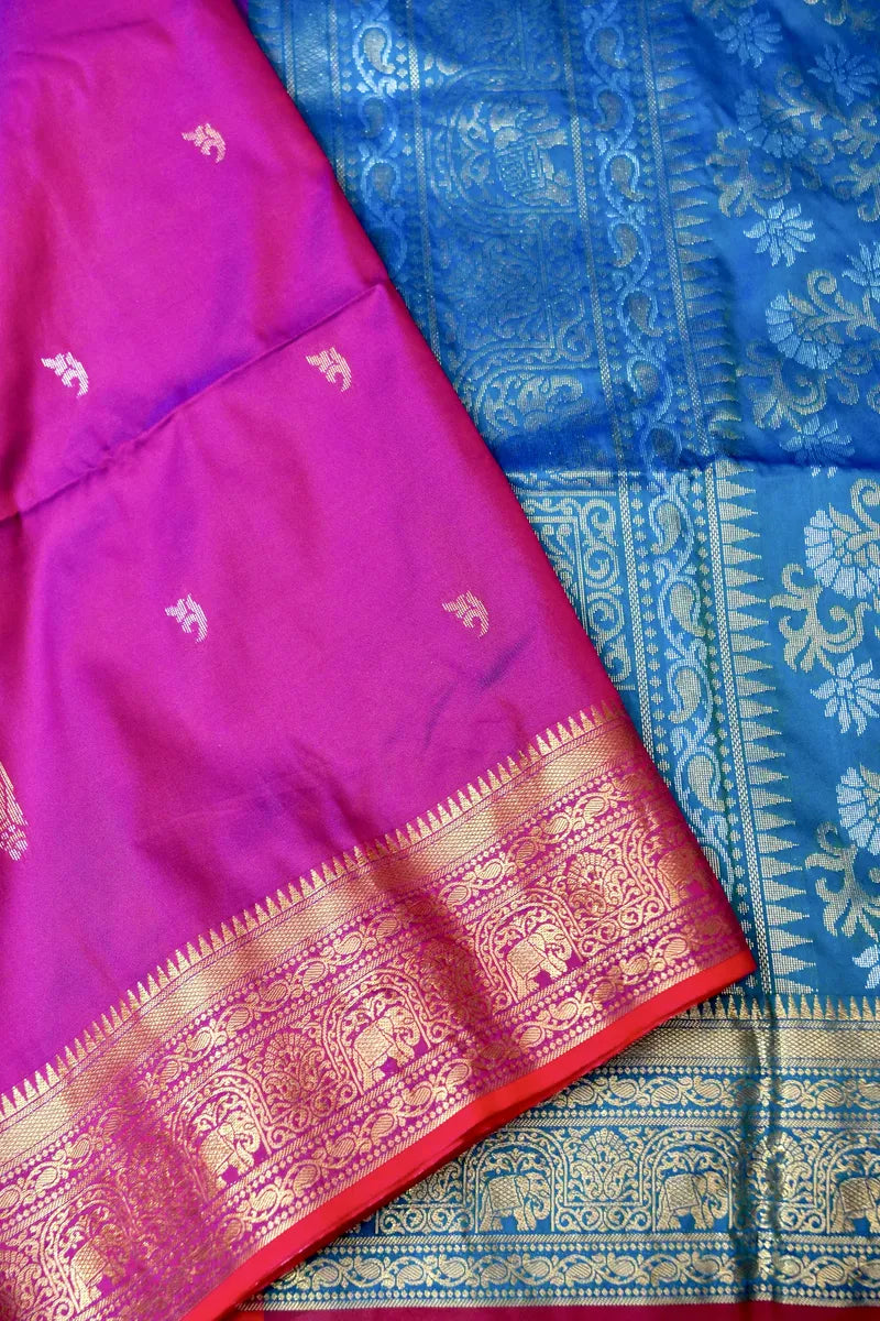 BANARASI SATIN PURPLE WITH FIROZI COLOR SILK SAREE