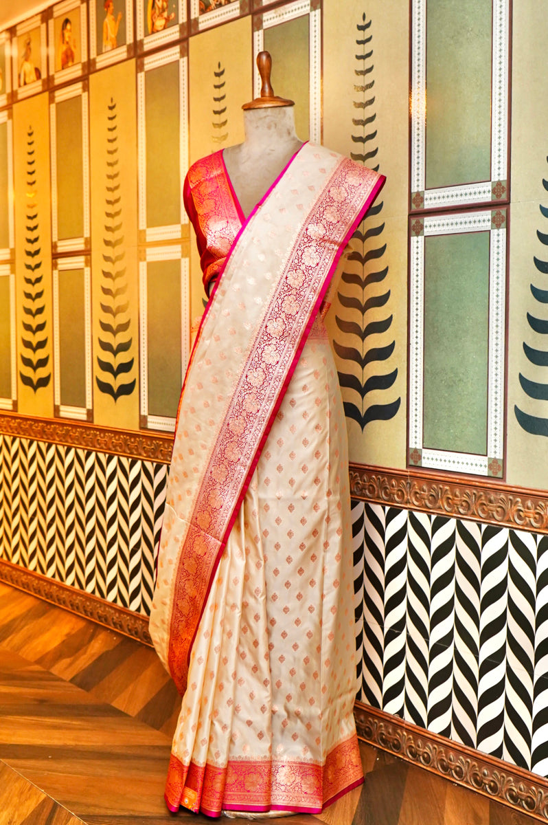 PESTAL GOLDEN SAREE WITH RANI BORDER