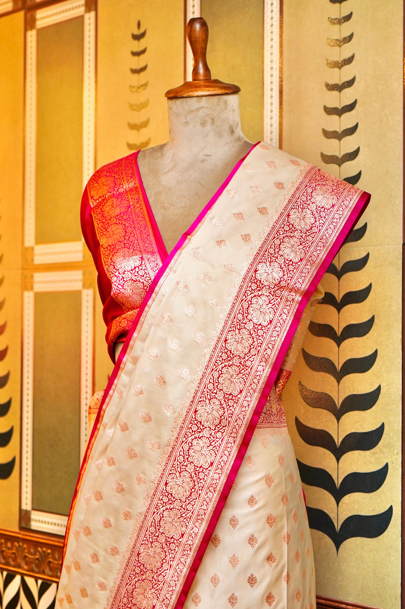 PESTAL GOLDEN SAREE WITH RANI BORDER