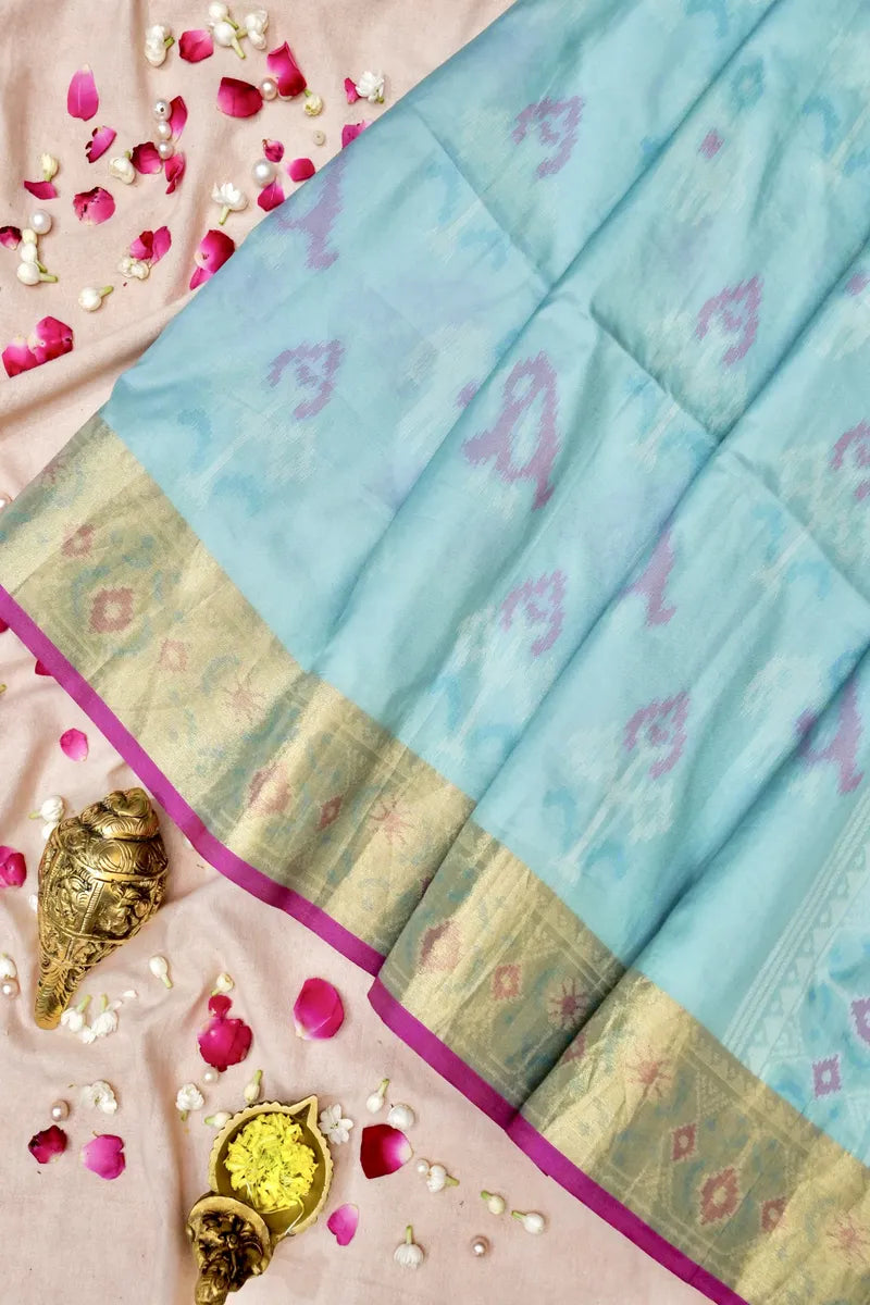 BANARASI SATIN SKY BLUE COLOR SILK SAREE