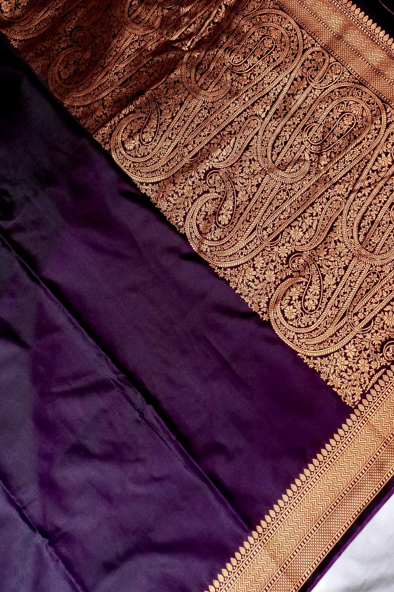 BANARASI SATIN DARK WINE COLOR SILK SAREE