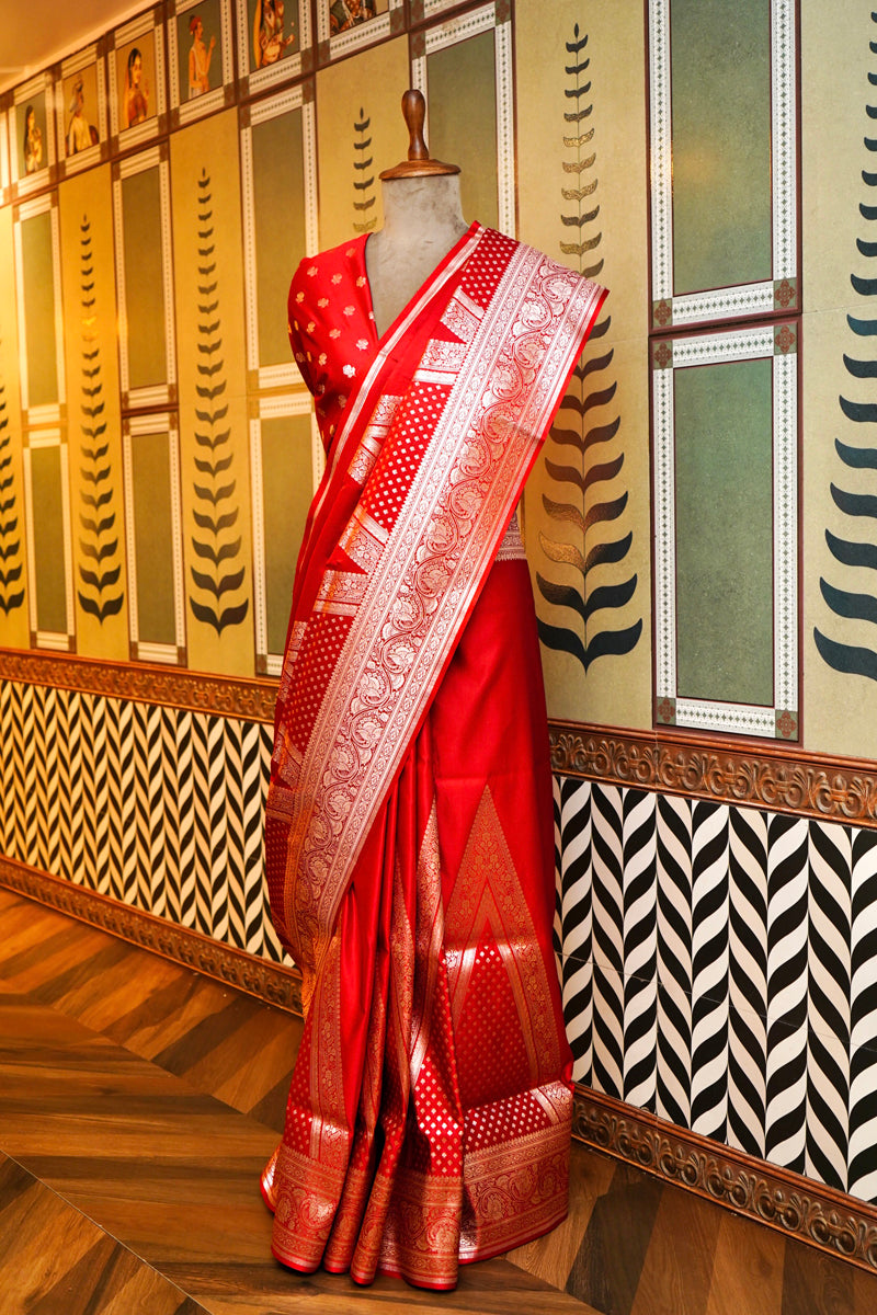 CHERRY RED SILK SAREE