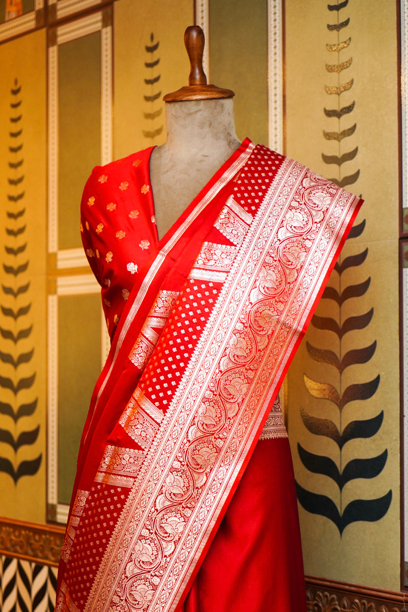 CHERRY RED SILK SAREE