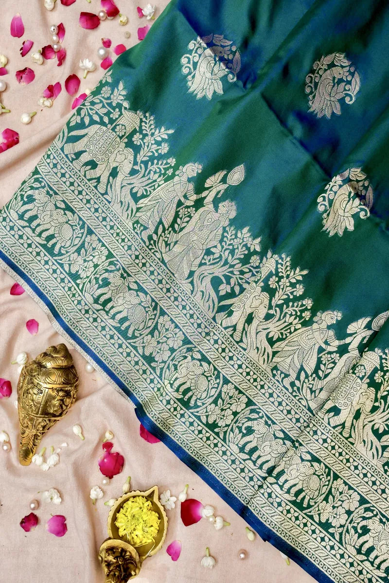 BANARASI SATIN GREEN COLOR SILK SAREE