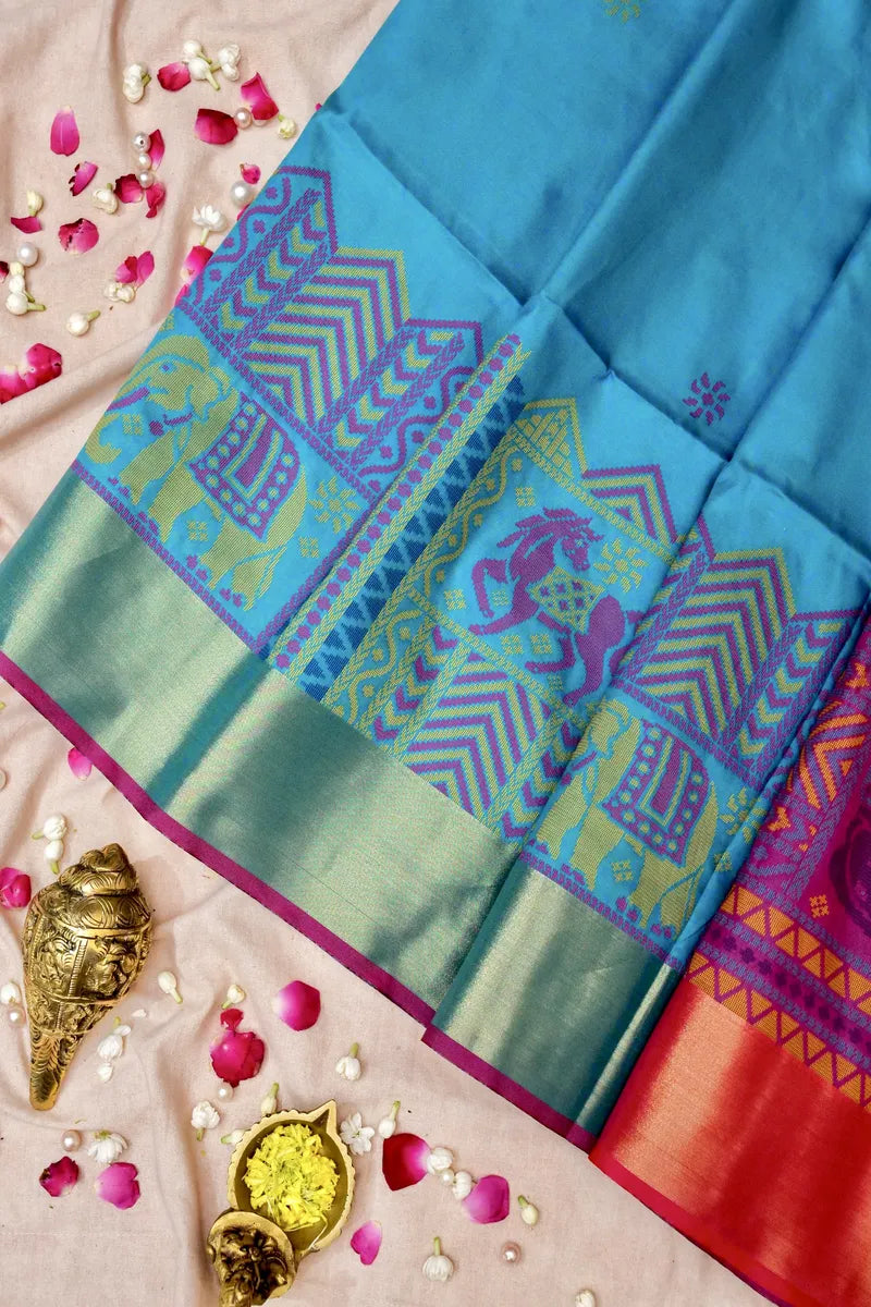 BANARASI SATIN RAMA GREEN WITH PURPLE COLOR SILK SAREE