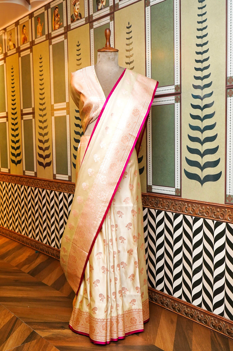 PESTAL GOLDEN BANARASI SILK SAREE WITH RANI PIEPING