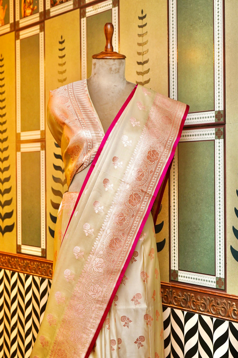 PESTAL GOLDEN BANARASI SILK SAREE WITH RANI PIEPING