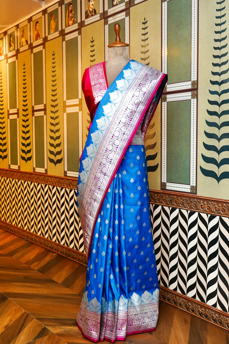FIROZI BANARASI SILK SAREE WITH RED BORDER