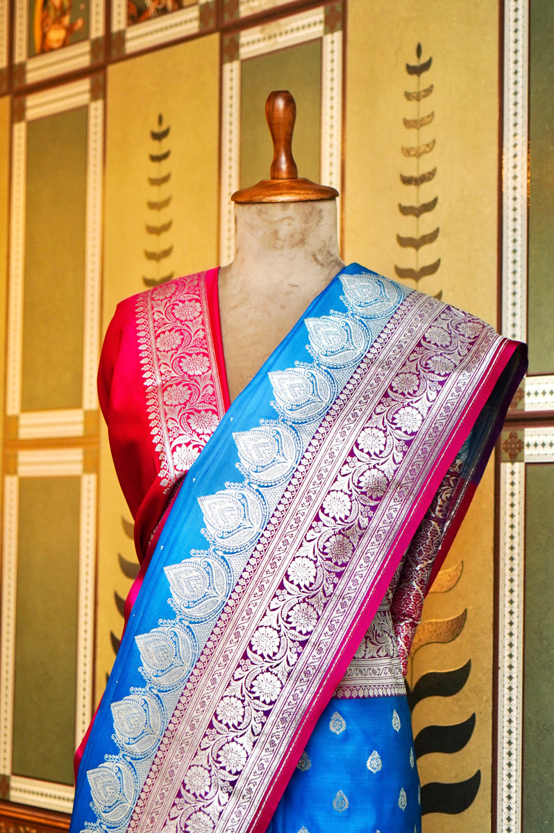 FIROZI BANARASI SILK SAREE WITH RED BORDER