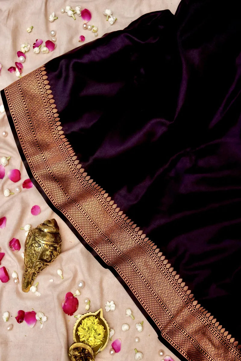 BANARASI SATIN DARK WINE COLOR SILK SAREE