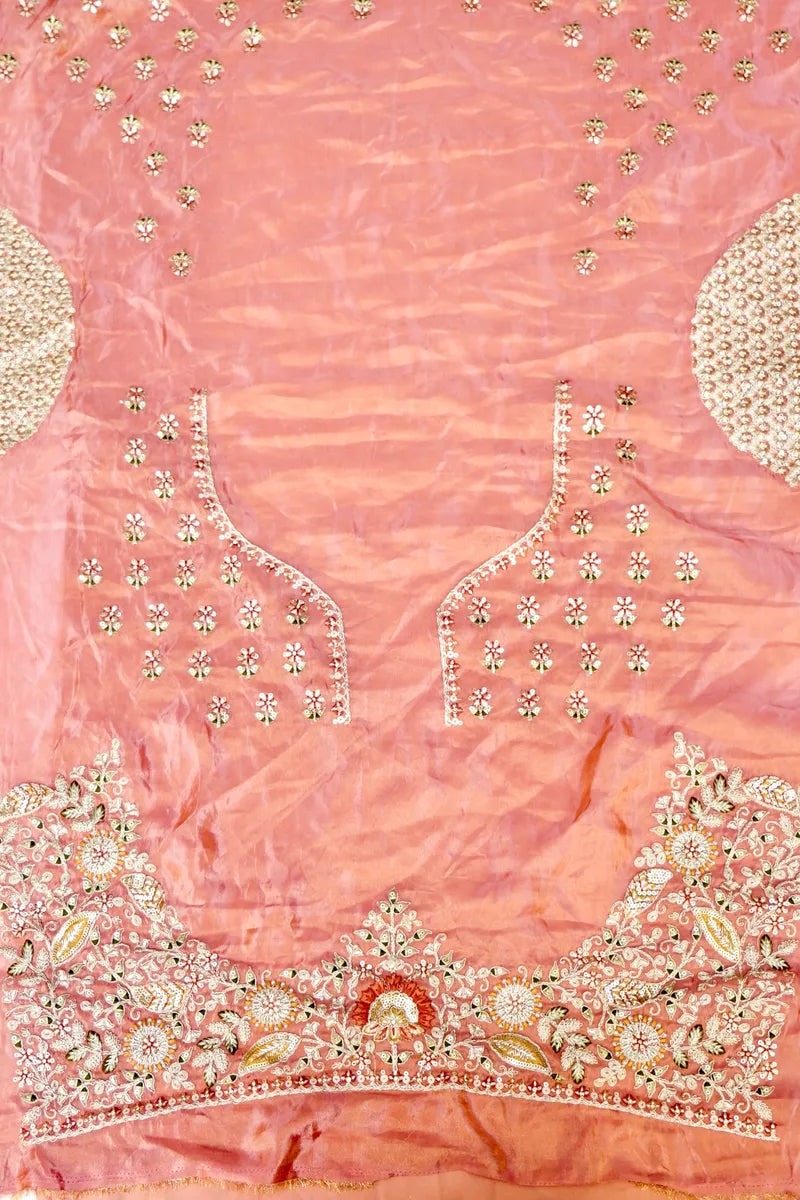 PURE CREPE SILK PEACH COLOR PARTY WEAR LEHENGA