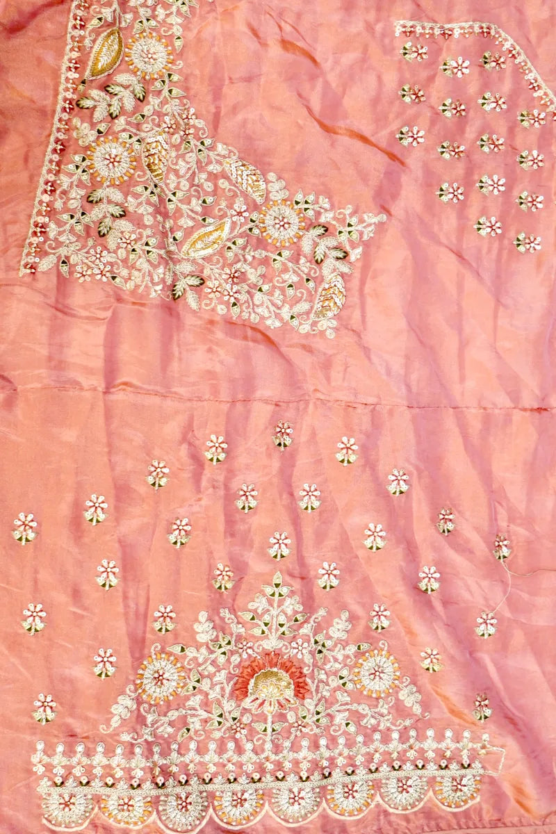 PURE CREPE SILK PEACH COLOR PARTY WEAR LEHENGA