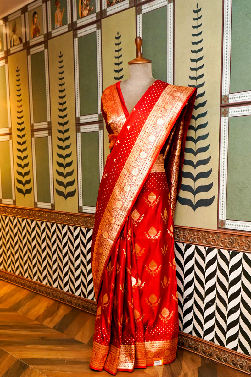 Red Silk Saree with Golden Jari