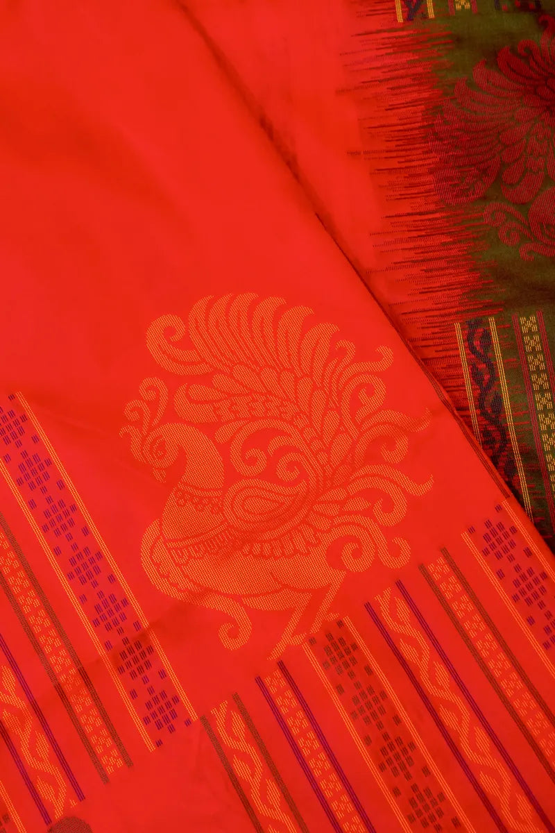 BEST BANARASI SATIN RED WITH RAMA GREEN COLOR SILK SAREE
