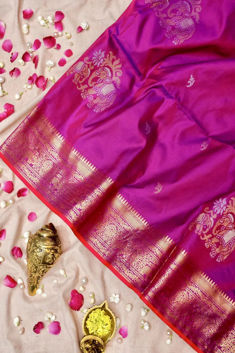 BANARASI SATIN PURPLE WITH FIROZI COLOR SILK SAREE