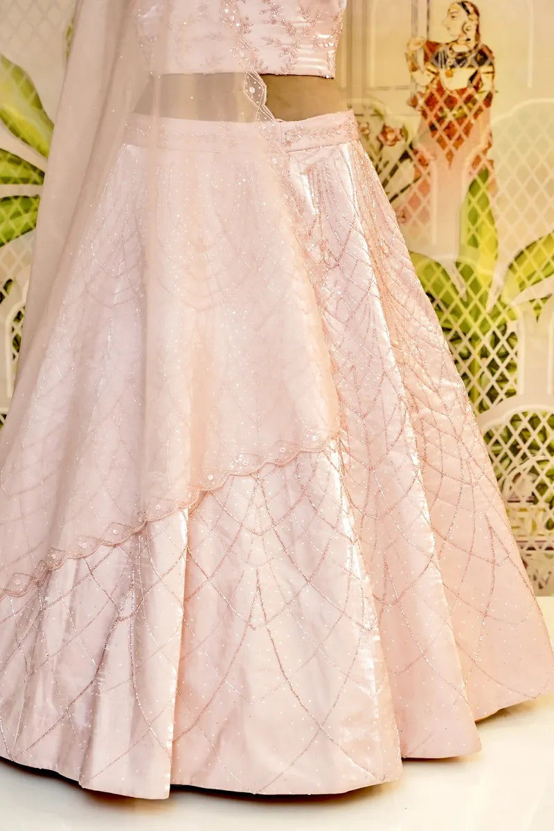 PURE PEARL ORGANZA BABY PINK COLOR PARTY WEAR LEHENGA