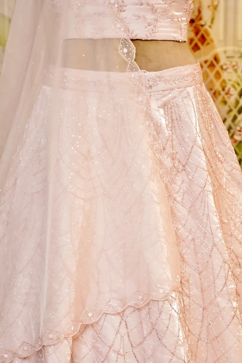 PURE PEARL ORGANZA BABY PINK COLOR PARTY WEAR LEHENGA