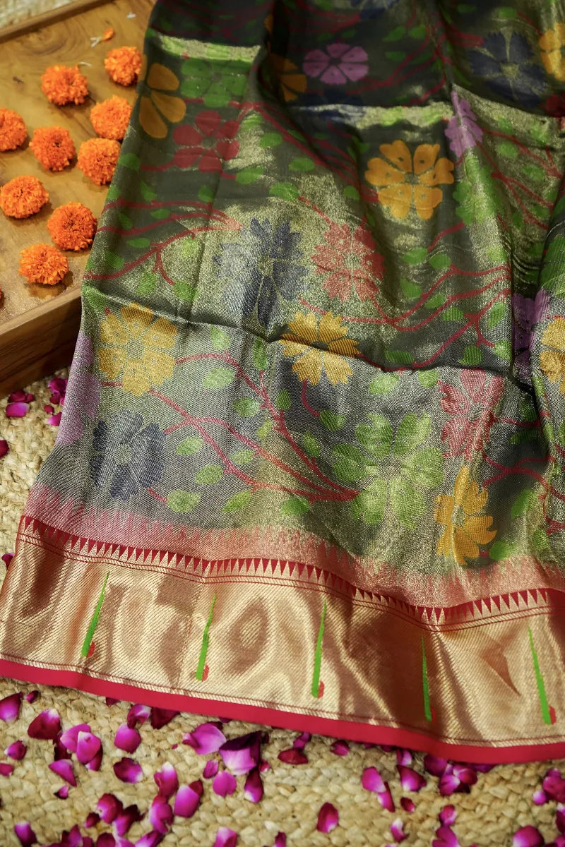 MEHENDI GREEN COLOR BANARASI SILK SAREE