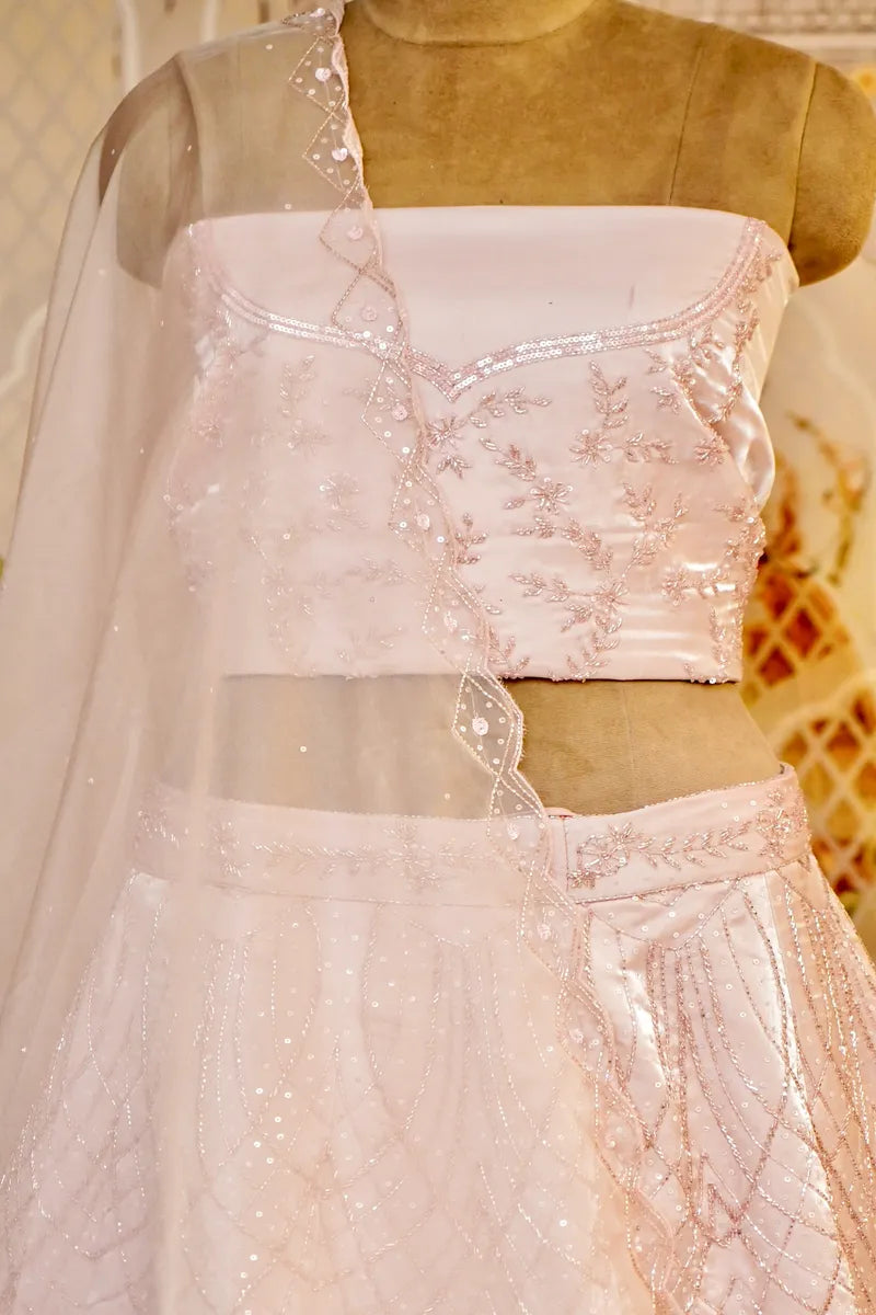 PURE PEARL ORGANZA BABY PINK COLOR PARTY WEAR LEHENGA