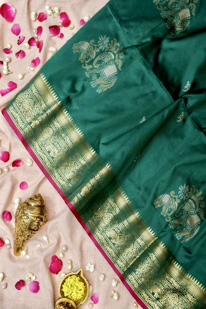 BANARASI SATIN GREEN WITH MAROON COLOR SILK SAREE