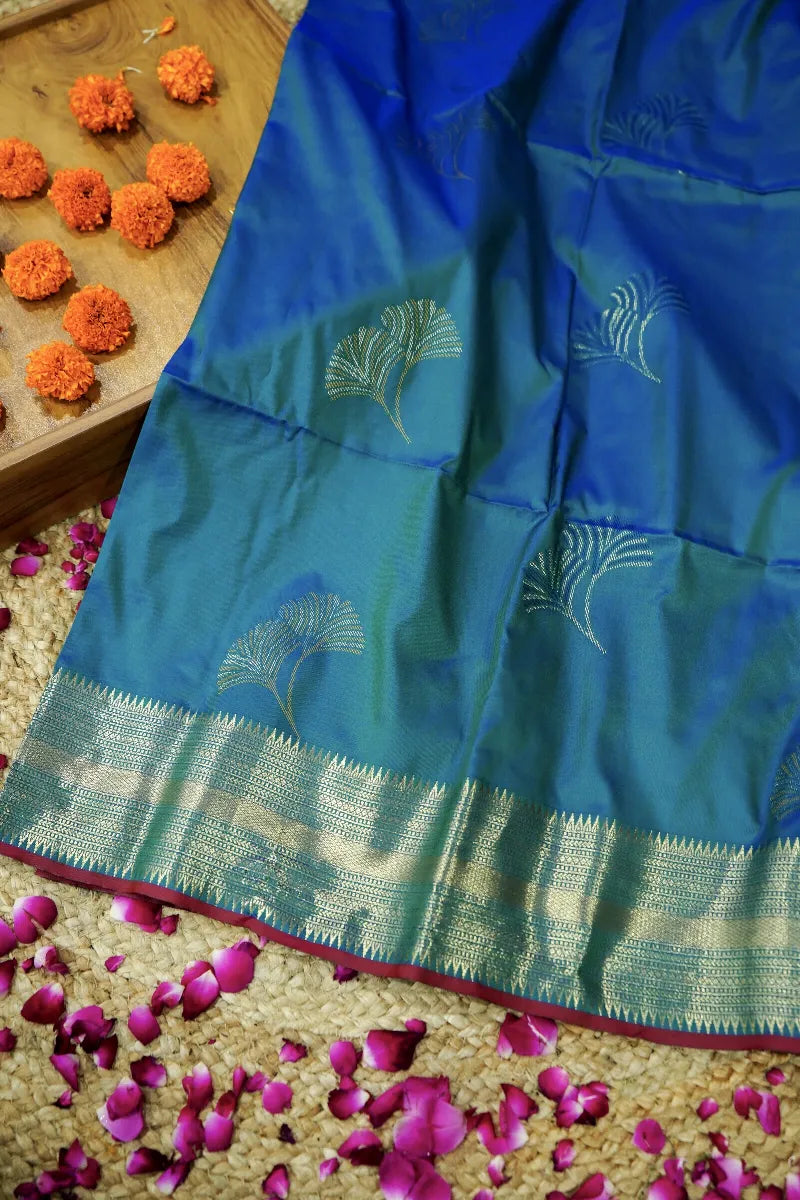 TEAL BLUE COLOR BANARASI SILK SAREE