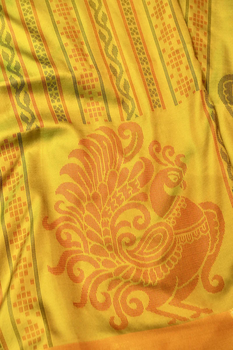 BANARASI SATIN LEMON YELLOW WITH RAMA GREEN COLOR SILK SAREE
