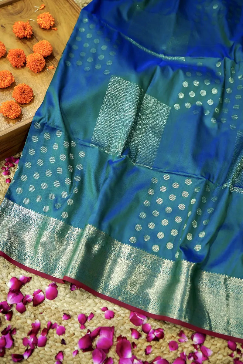TEAL BLUE COLOR BANARASI SILK SAREE