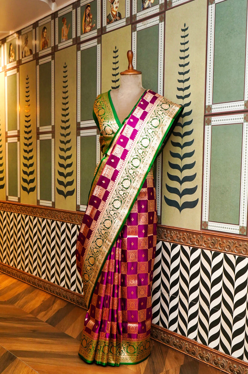 Magenta & Green Silk Saree