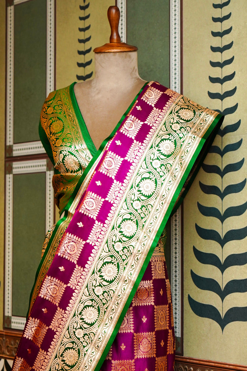 Magenta & Green Silk Saree