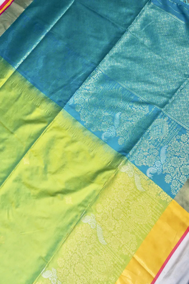 BANARASI SATIN PISTA GREEN WITH FIROZI COLOR SILK SAREE