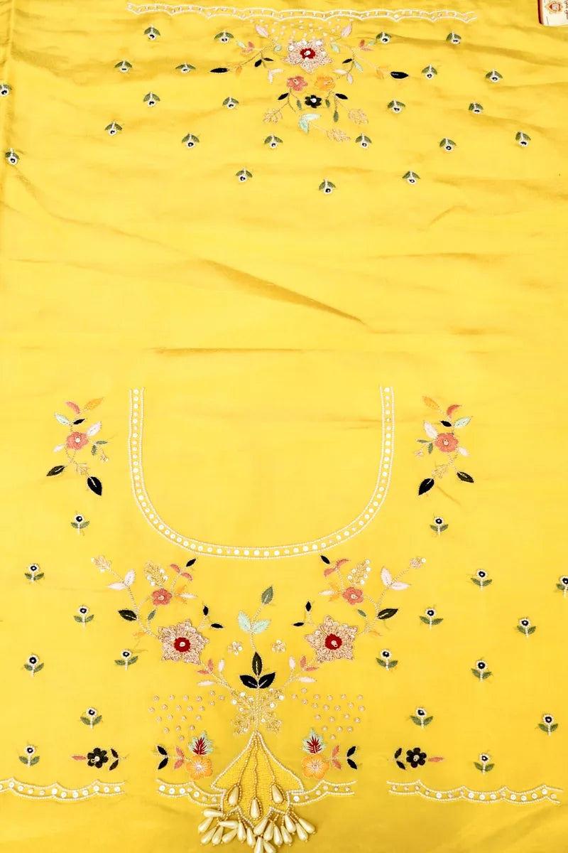 PURE RAW SILK LEMON YELLOW COLOR PARTY WEAR LEHENGA