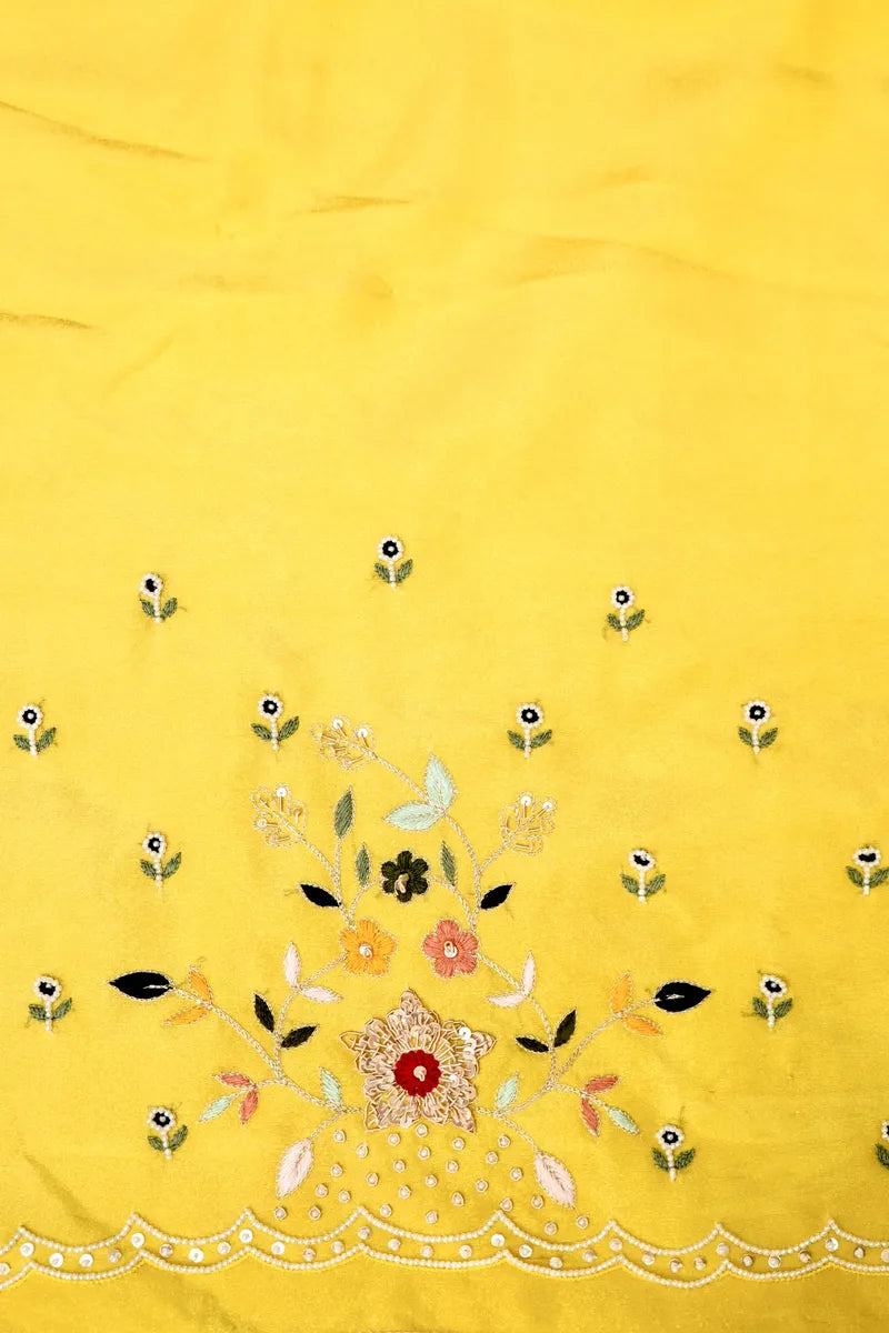 PURE RAW SILK LEMON YELLOW COLOR PARTY WEAR LEHENGA